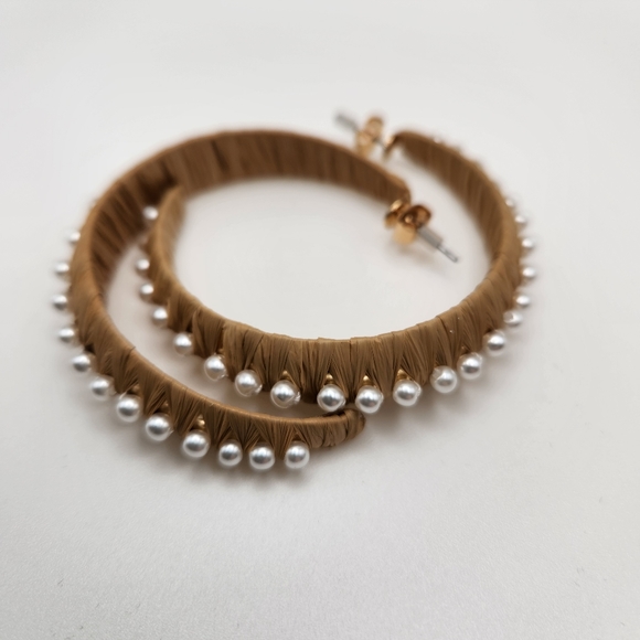 INC Gold Brown and Pearl Hoop Earrings - Picture 3 of 4